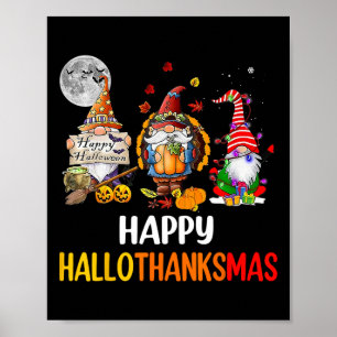 Poster Hallothanksmas Gnomes Halloween Thanksgiving Joyeu