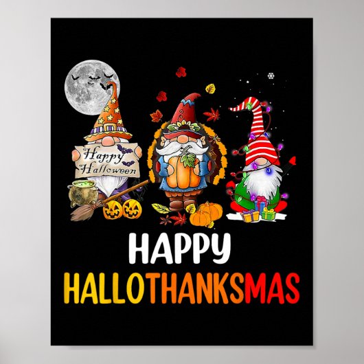 Poster Hallothanksmas Gnomes Halloween Thanksgiving Joyeu (Devant)