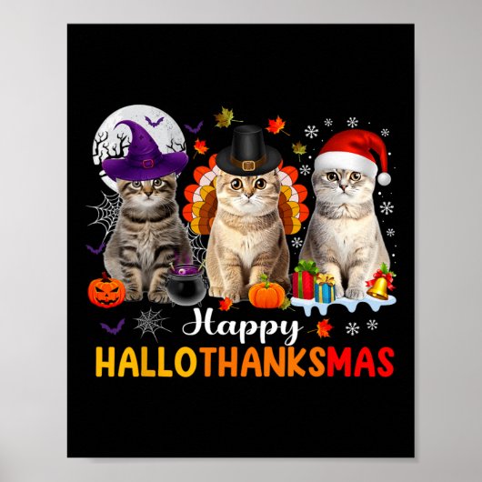 Poster Hallothanksmas Halloween Chats Thanksgiving C (Devant)