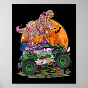 Poster Halloween 2023 Dinosaur Skeleton T rex Scary Pumpk