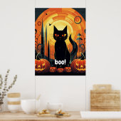Poster Halloween Abstrait Chat noir et design Citrouille (Cuisine)