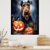 Poster Halloween Airedale Avec Peur Citrouille (Cuisine)