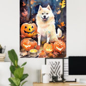 Poster Halloween Akita Américain Avec La Peur Citrouille (Bureau à domicile)