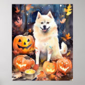 Poster Halloween Akita Américain Avec La Peur Citrouille (Devant)