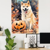 Poster Halloween Akita Avec Peur Citrouille (Bureau à domicile)