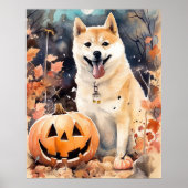 Poster Halloween Akita Avec Peur Citrouille (Devant)