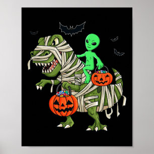 Poster Halloween Alien équitation T Rex Fun Boys Girls Ki