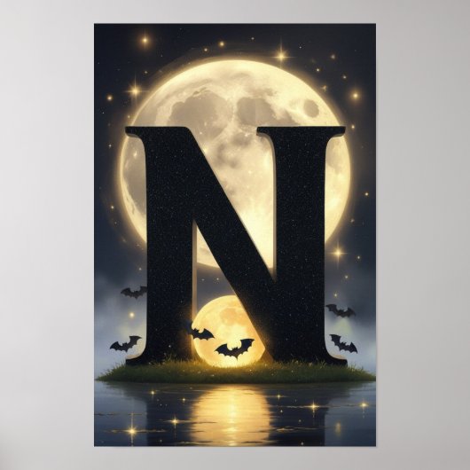 Poster Halloween Alphabet Kids ABC Letter N (Devant)
