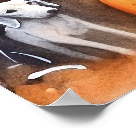 Poster Halloween Anglais Foxhound Avec Citrouille (Coin)