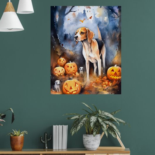 Poster Halloween Anglais Foxhound Avec Citrouille (Salon 1)