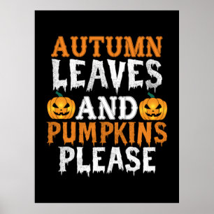 Poster Halloween Autumn Leaves And Pumpkins Birthday