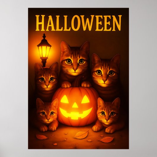 Poster Halloween avec Art numérique orange de chat (Devant)