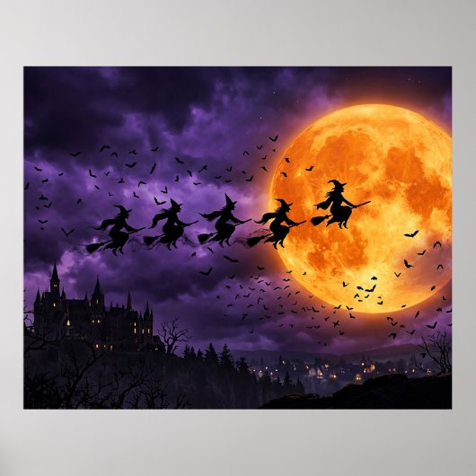 Poster Halloween avec Lune et Sorcière (Devant)