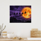 Poster Halloween avec Lune et Sorcière (Cuisine)