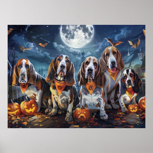 Poster Halloween Basset Hound Éffrayant (Devant)