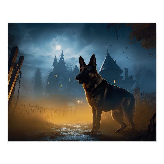 Poster Halloween berger allemand effroi (Devant)
