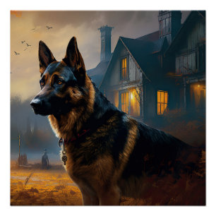 Poster Halloween berger allemand effroi