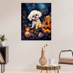 Poster Halloween Bichon Frise Avec La Peur Citrouille