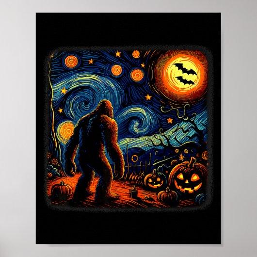 Poster Halloween Bigfoot Starry Night Van Gogh Sasquatch  (Devant)