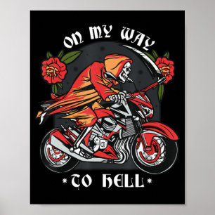 Poster Halloween Biker Skeleton Sur Le Chemin De L'Enfer 