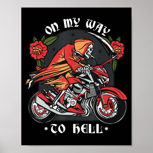 Poster Halloween Biker Skeleton Sur Le Chemin De L'Enfer (Devant)