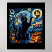 Poster Halloween Black Cat Comma La Starry Night Art Kama (Devant)
