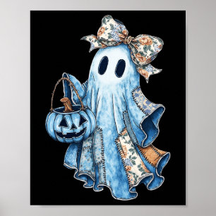 Poster Halloween Blue Denim Boo Ghost Floral Coquette Fal