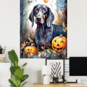 Poster Halloween Bluetick Coonhound avec la peur Citrouil (Bureau à domicile)