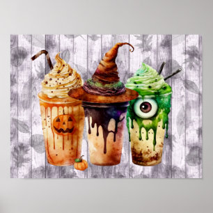 Poster Halloween Boisson café Aquarelle Trio