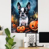 Poster Halloween Boston Terrier avec la peur Citrouille (Bureau à domicile)