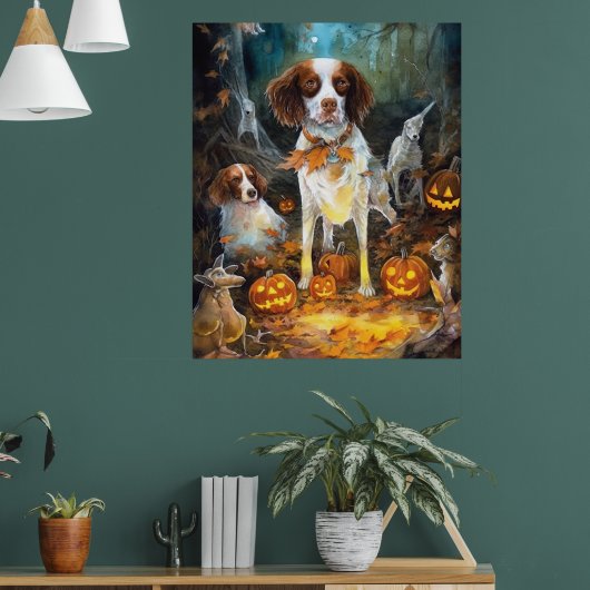 Poster Halloween Brittany Spaniel avec citrouilles effray (Salon 1)
