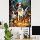 Poster Halloween Brittany Spaniel avec citrouilles effray (Bureau à domicile)