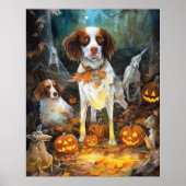 Poster Halloween Brittany Spaniel avec citrouilles effray (Devant)