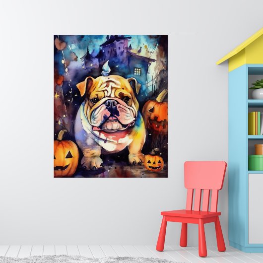 Poster Halloween Bulldog avec la peur Citrouille (Pépinière 1)