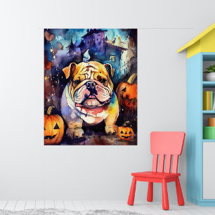 Poster Halloween Bulldog With Pumpkins Scary