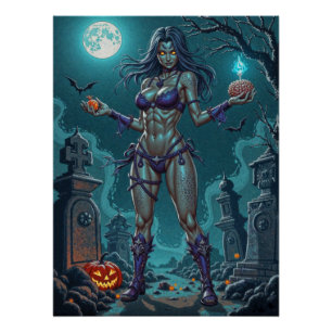 Poster Halloween Cadeau ou Petite Amie Zombie avec des Ce