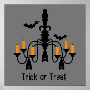 Poster Halloween candles and bats chandeliers