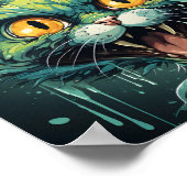 Poster Halloween Caricature effrayante Zombie vert chat (Coin)