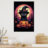 Poster Halloween CAT noir avec Citrouille et CASQUETTE de (Cuisine)