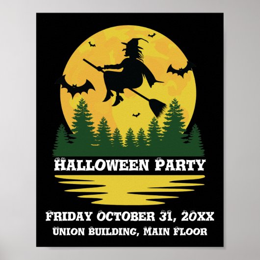 Poster Halloween Caution Sorcière Traversée Flying Brooms (Devant)