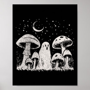 Poster Halloween Champignons Fantôme Grunge Vintage 90 Ae