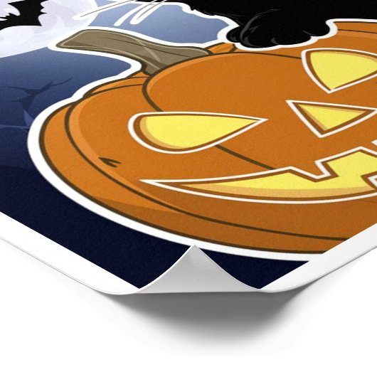 Poster halloween chat noir avec citrouille (Coin)