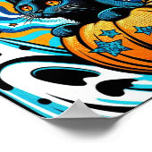 Poster Halloween : Chat noir Éffrayant sur Citrouille (Coin)