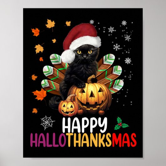 Poster Halloween Chat Noir Halloween Hallothanksmas Joyeu (Devant)