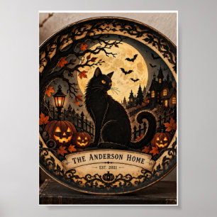 Poster Halloween Chat Noir Papercut Vintage