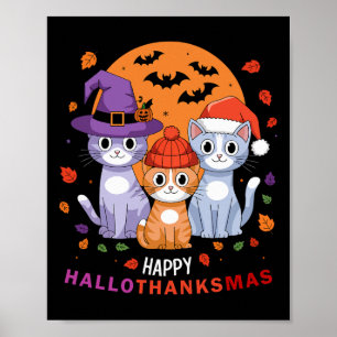 Poster Halloween Chats Thanksgiving Noël Joyeux Hallot