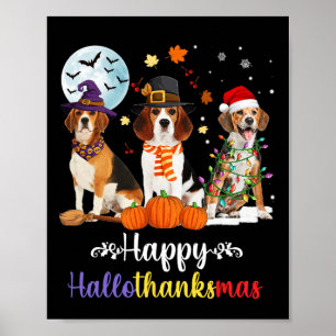 Poster Halloween Chien beagle Joyeux Noël Joyeux Hallowee