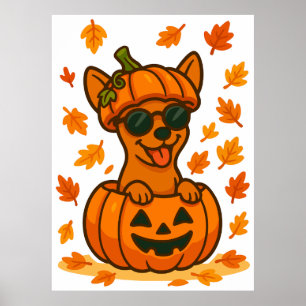 Poster Halloween Chien citrouille clipart PNG, mignon chi