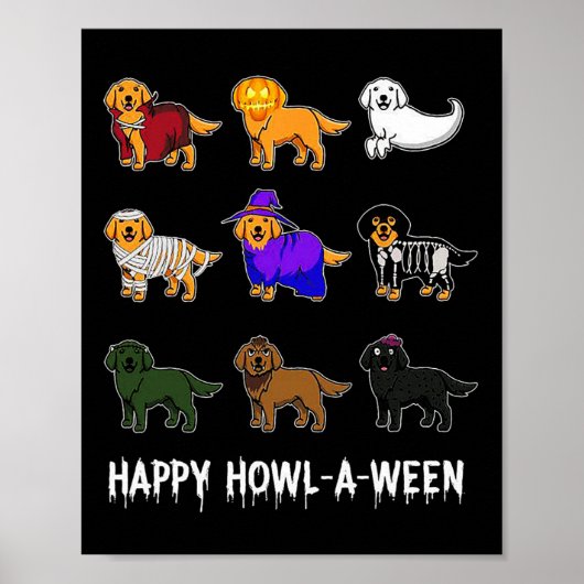 Poster Halloween Chien Golden Retriever Happy Howl-o-we (Devant)