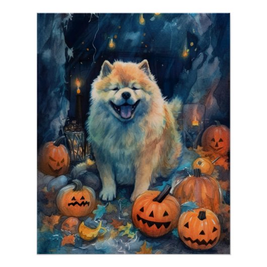 Poster Halloween Chow Chow Avec La Peur Citrouille (Devant)